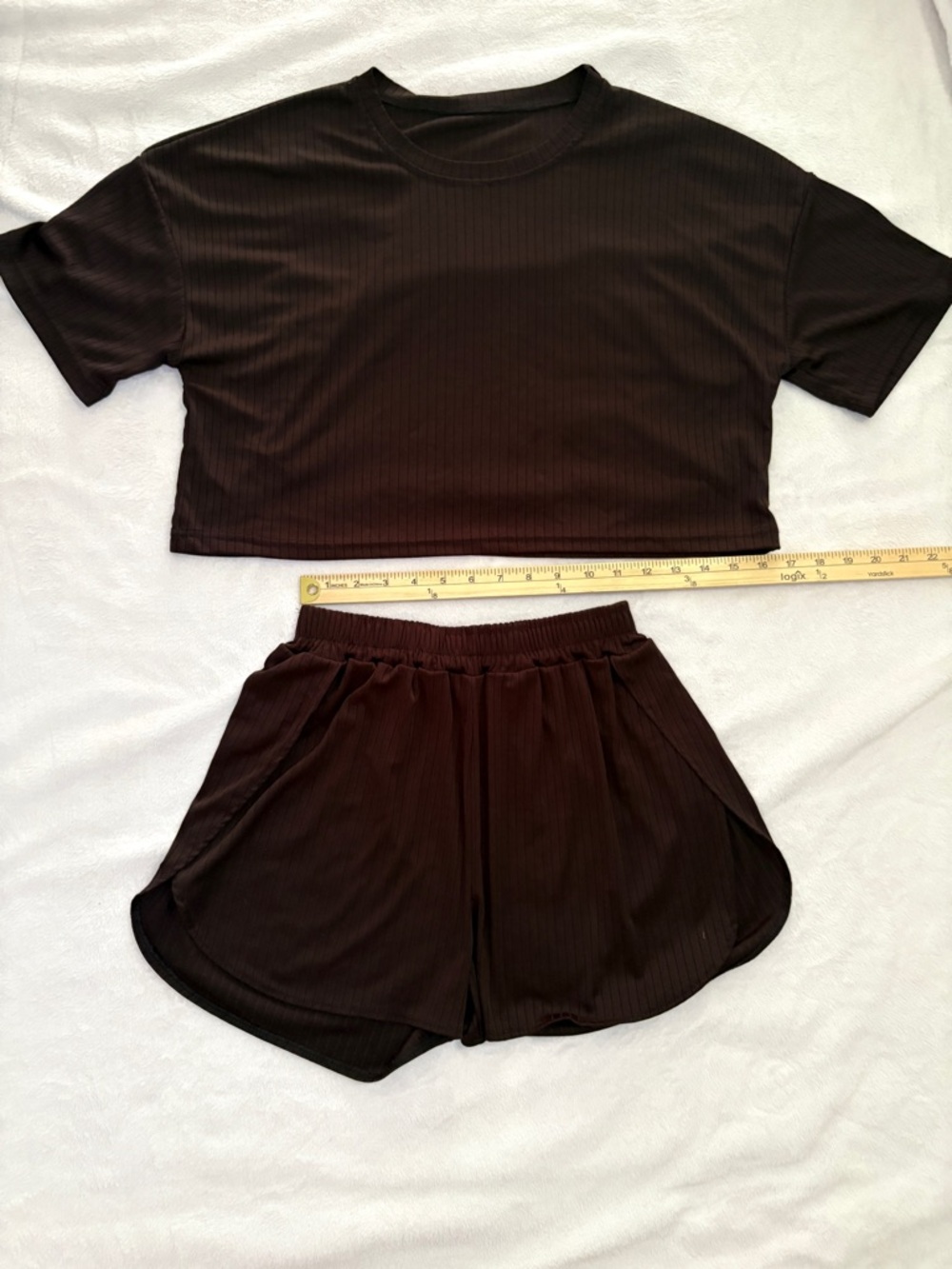 Women's Ribbed Two-Piece Crop Top & Shorts Set / Pajamas Black. Butterfly shorts
